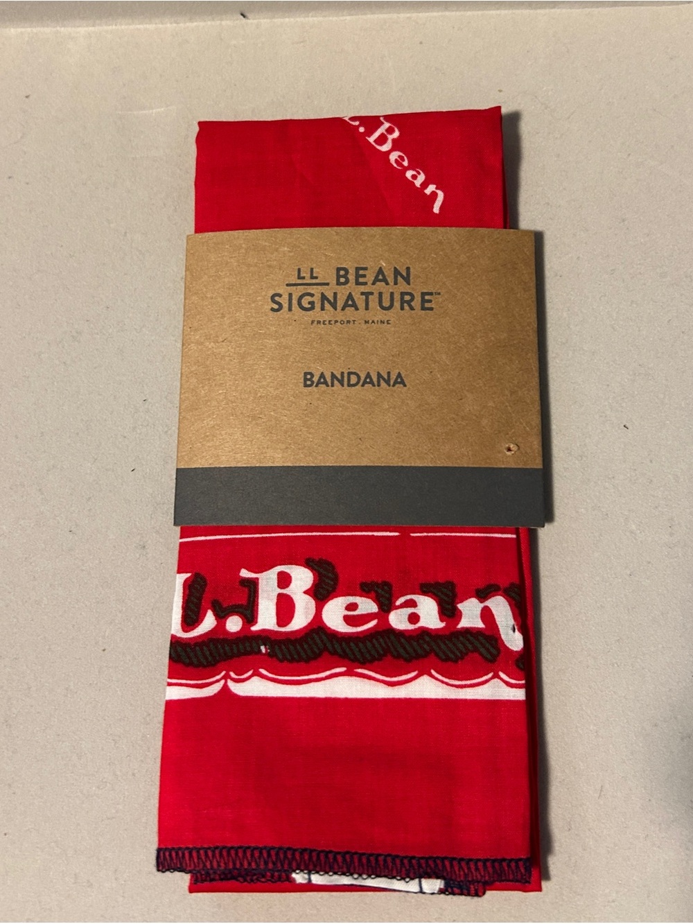 L.L. Bean Red Cotton Bandana with White Print